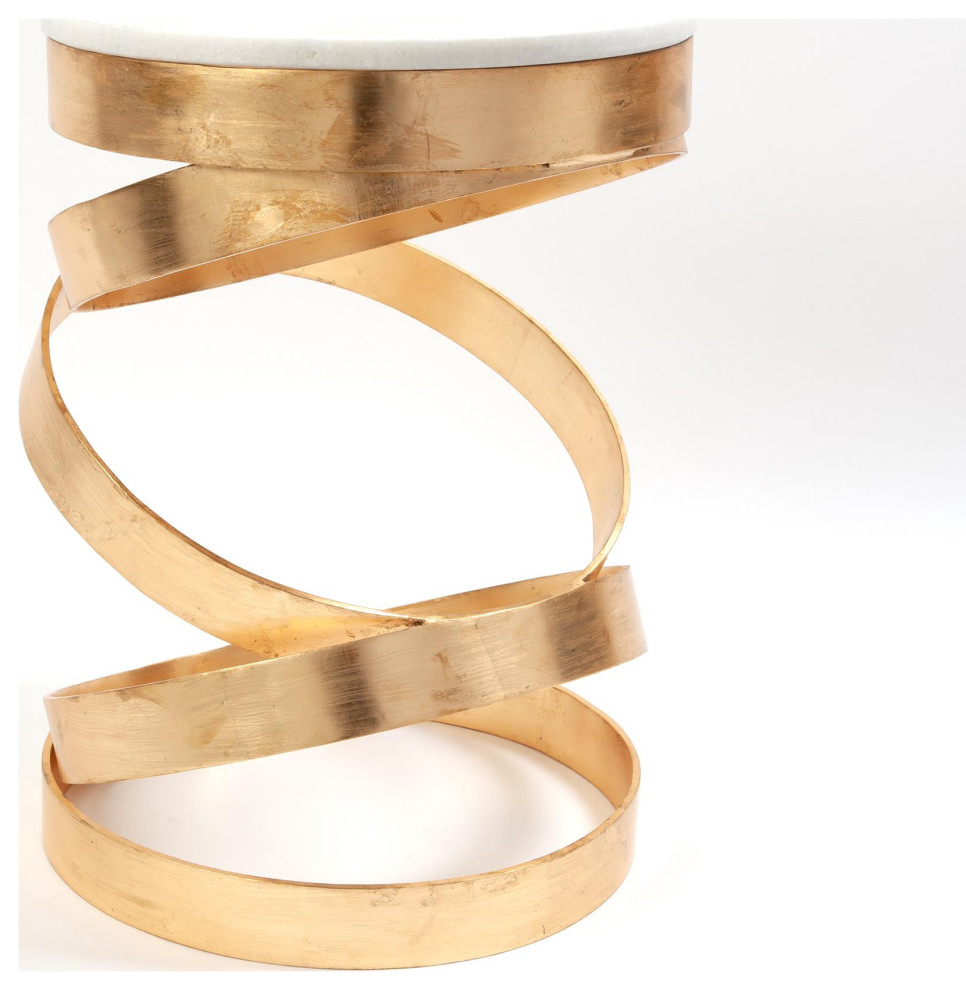 Luxe Modern Stacked Gold Rings Accent Table Round White Marble Open Metal Brass   Contemporary   Side Tables And End Tables   by My Swanky Home  Houzz