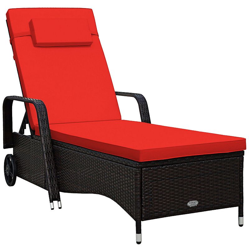 Outdoor Cushioned Wicker Chaise Lounger with Adjustable Backrest