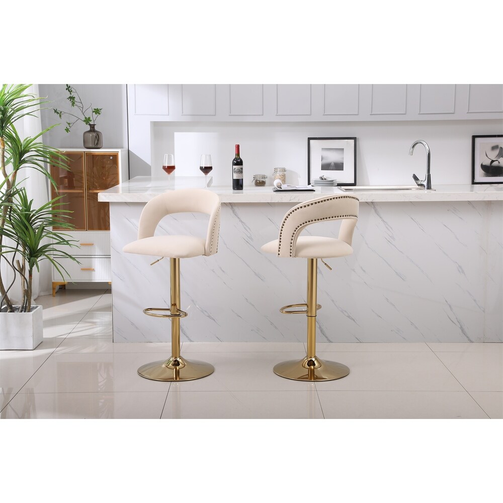 Bar Chairs Adjustable Tufted Stool with Back  Footrest