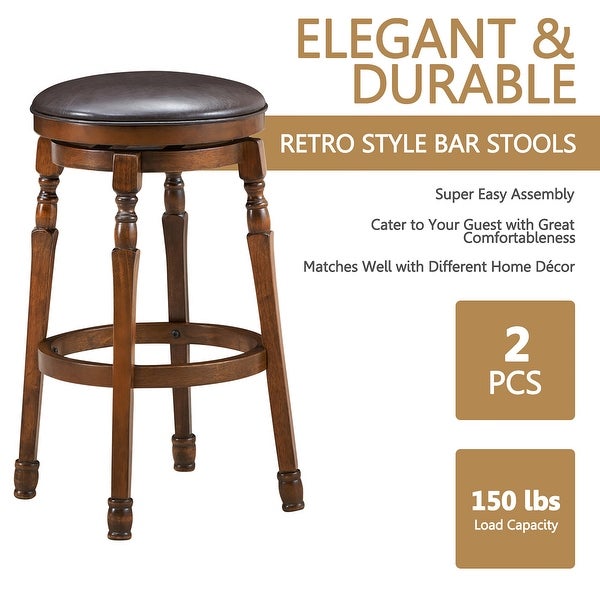 Set of 2 Backless Bar Stools Counter Height Stool with Swivel Seat