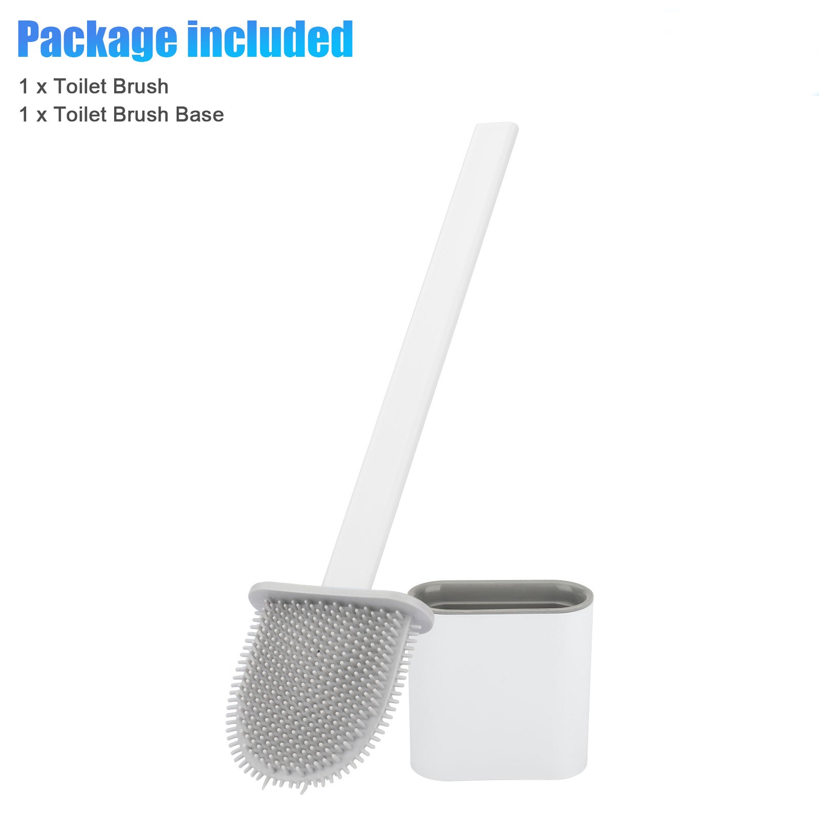 TSV Revolutionary Silicone Flex Toilet Cleaning Brush with Case， Soft Silicone Bristle Sturdy Deep Cleaner Bathroom Toilet Brush and Quick Drying Holder Set， No-Slip Long Plastic Handle， White