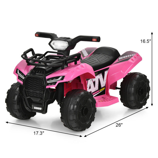 6V Kids ATV Quad Electric Ride On Car with LED Light and MP3 (Pink)