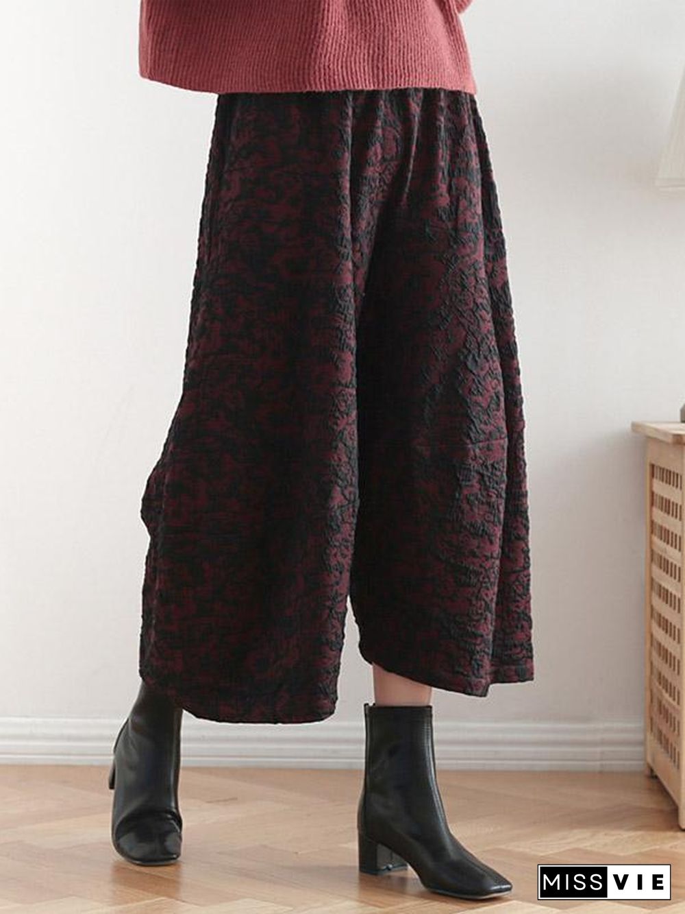 Vintage Loose Thickening Jacquard Nine-Quarter Pants