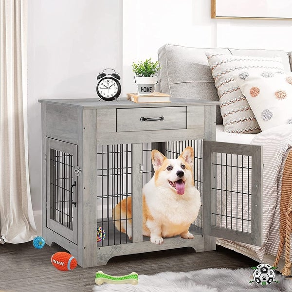 Furniture Dog Crates， Furniture Style Wood Dog Kennel End Table， Dog House Indoor Use， Chew-Proof