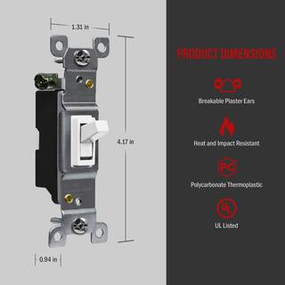 ENERLITES 15-Amp Toggle Light Switch with Screwless Wall Plate White (10-Pack) 88115-WSI10P