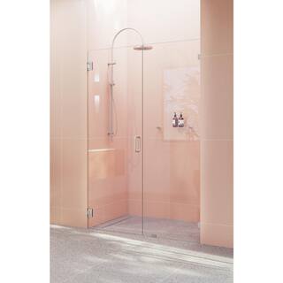 Glass Warehouse Illume 45.5 in. W x 78 in. H Wall Hinged Frameless Shower Door in Brushed Nickel Finish with Clear Glass GW-WH-45-5-BN