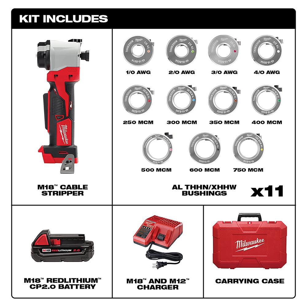 Milwaukee M18 Cable Stripper Kit for Al THHN / XHHW 2935AL-21 from Milwaukee