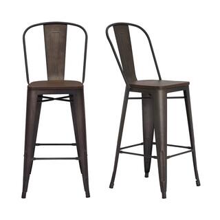 StyleWell Finwick Matte Gunmetal Backed Bar Stool with Dark Wood Seat (Set of 2) CW827A-29-GMM