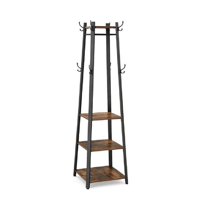 Industrial Coat Rack， Coat Stand With 3 Shelves， Hall Trees Free Standing