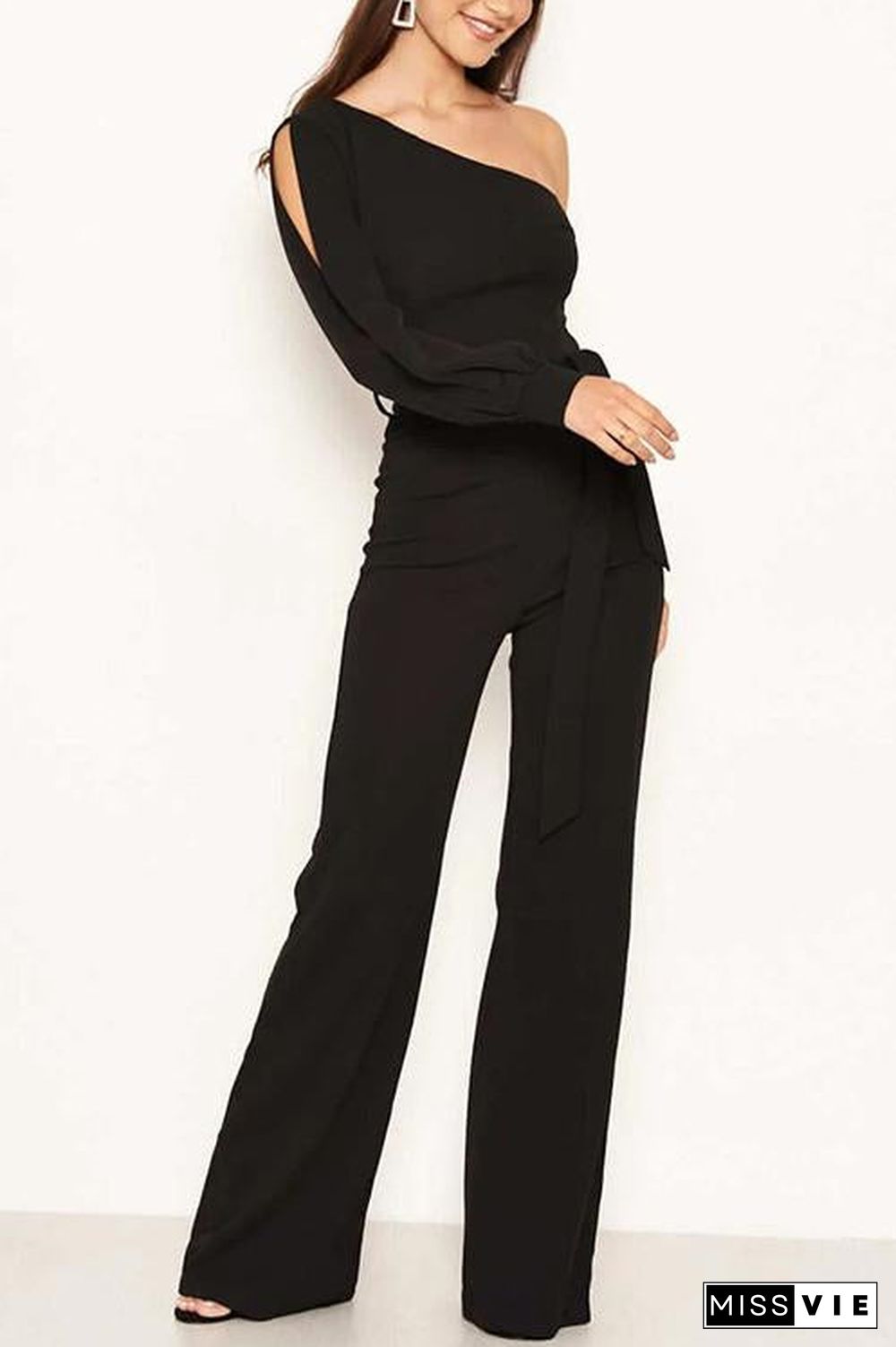 One Shoulder Split Sleeve Jumpsuit