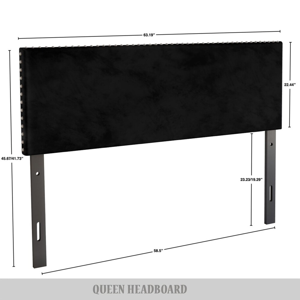 CraftPorch Glam Velvet Nailhead Trim Upholstered Adjustable Headboard