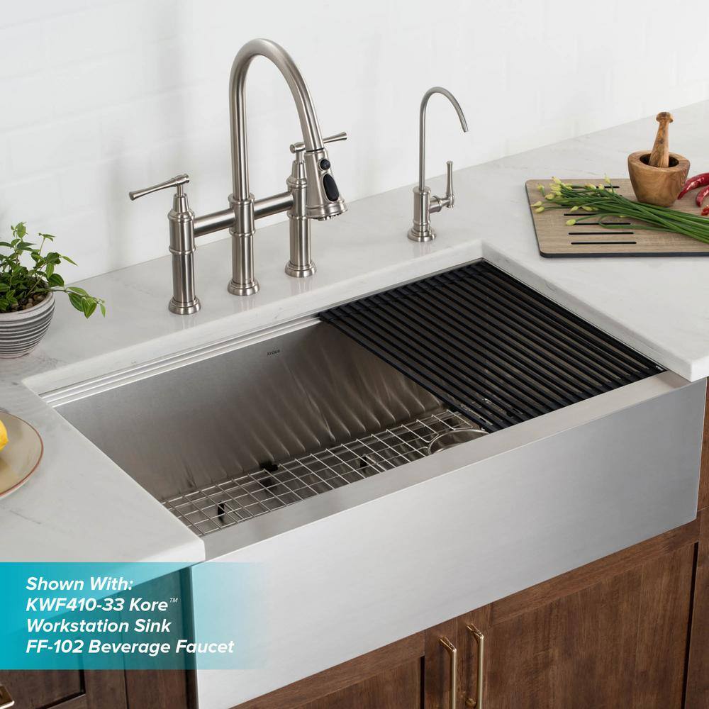 KRAUS Allyn Double Handle Transitional Bridge Kitchen Faucet with Pull-Down Sprayhead in Spot Free Stainless Steel KPF-3121SFS