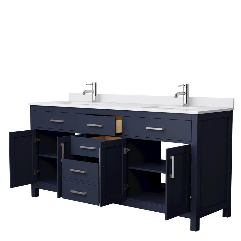 Wyndham Collection Beckett 72 in. W x 22 in. D x 35 in. H Double Sink Bathroom Vanity in Dark Blue with White Cultured Marble Top WCG242472DBNWCUNSMXX