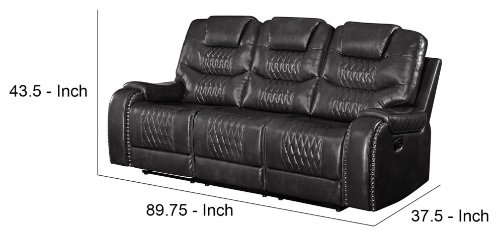 Benzara BM251077 Motion Sofa  Leatherette Upholstery/Diamond Tufts  Dark Gray   Transitional   Sofas   by Uber Bazaar  Houzz