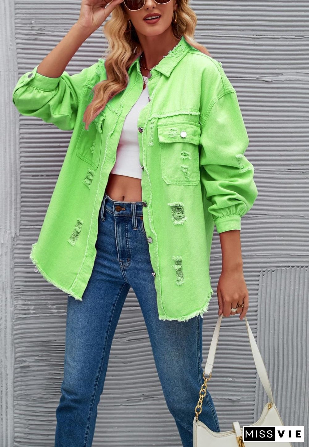 Solid Color Distressed Jacket