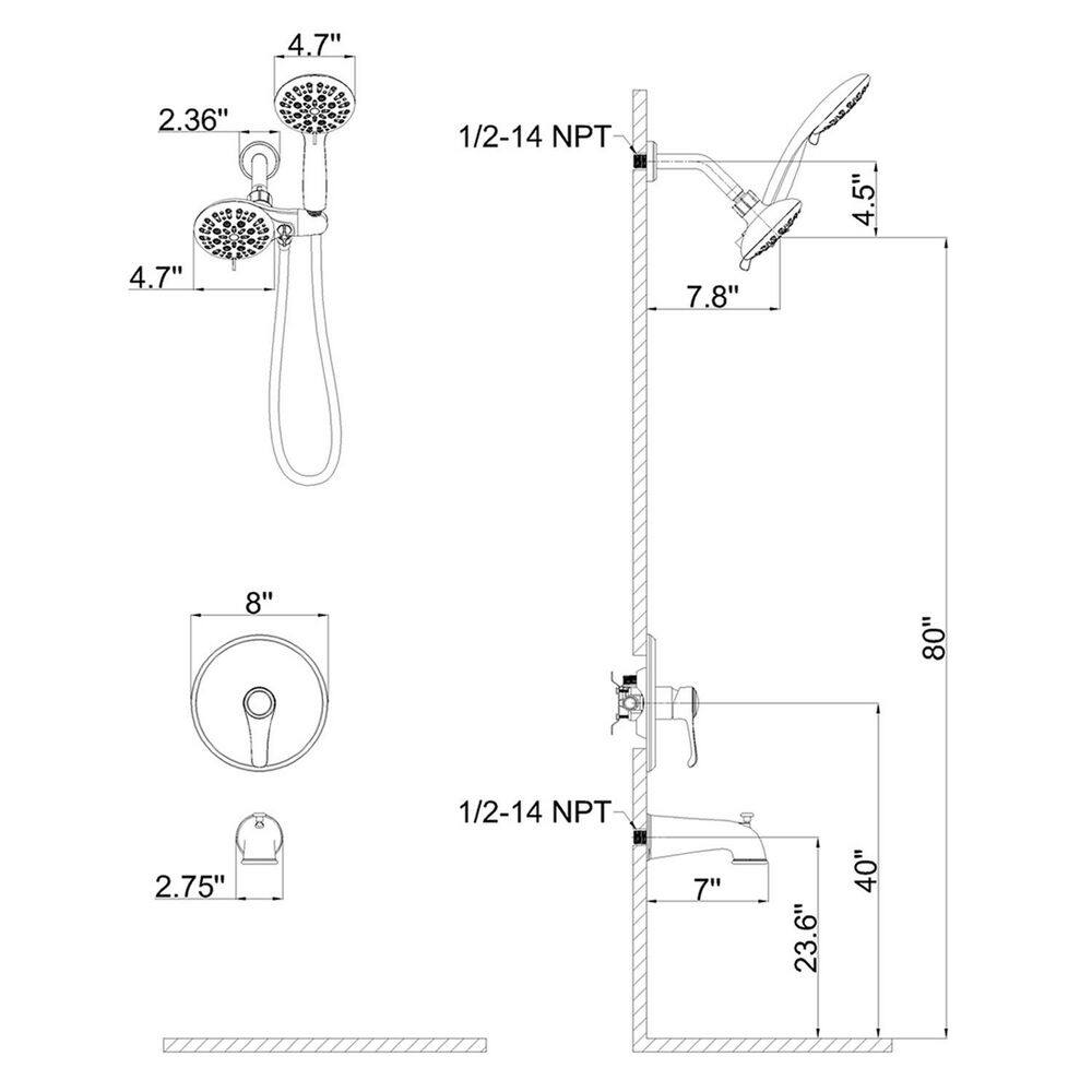 GIVING TREE 2-In-1 Single-Handle 11-Spray Tub and Shower Faucet Handheld Combo with 4 in. Shower Head in Chrome(Valve Included) HDFFBT703HC-CH