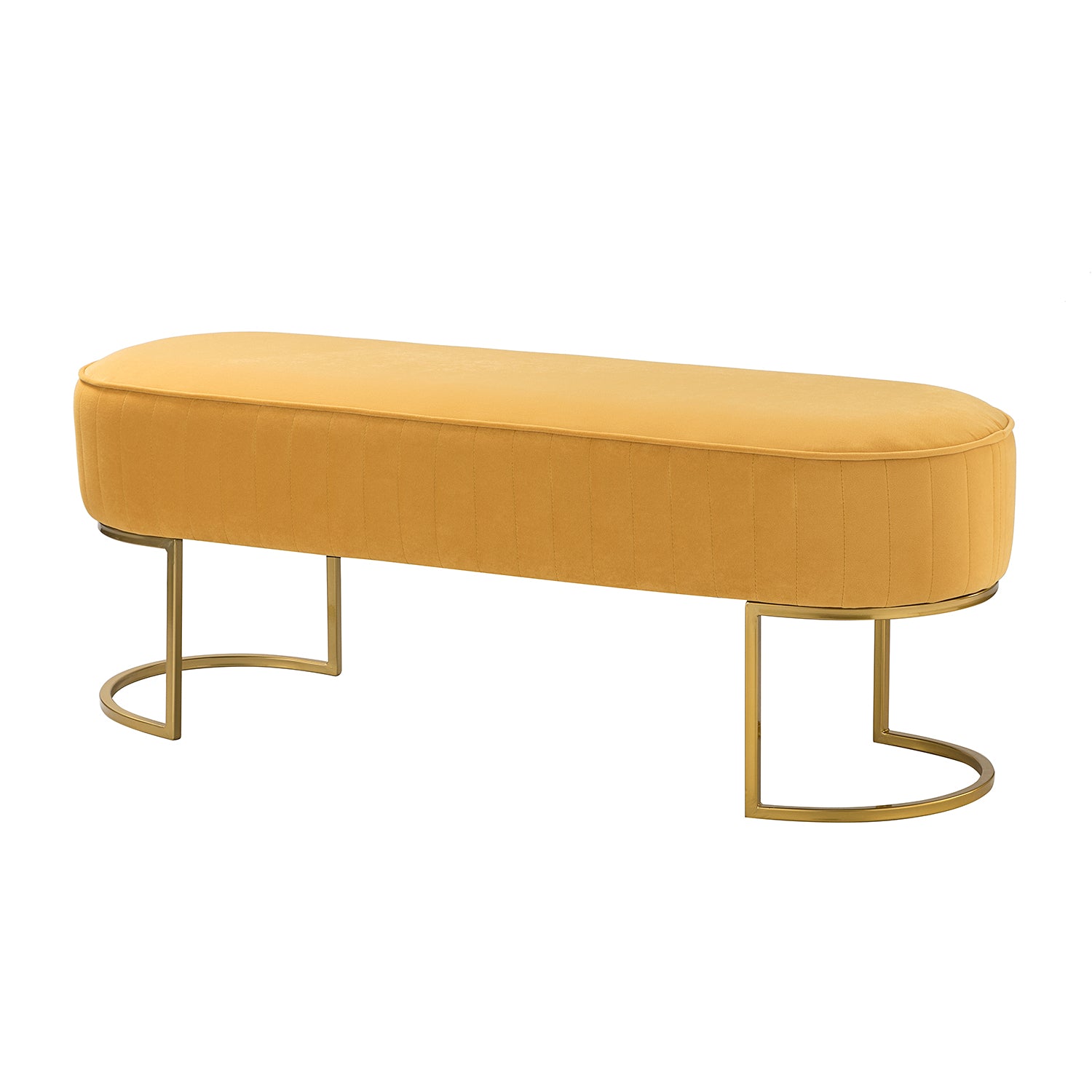 14 Karat Home Upholstered Entryway Bench, Bedroom Bench with Horseshoe-shaped Metal Base, Mustard