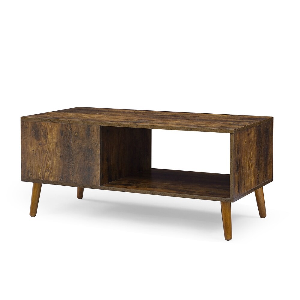 39 Inch Wood Coffee Table with Open Storage Shelf