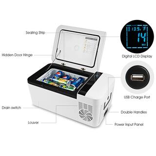 Costway 16 Quart Portable Car Refrigerator Mini CoolerFreezer Compressor Camping in White EP23827