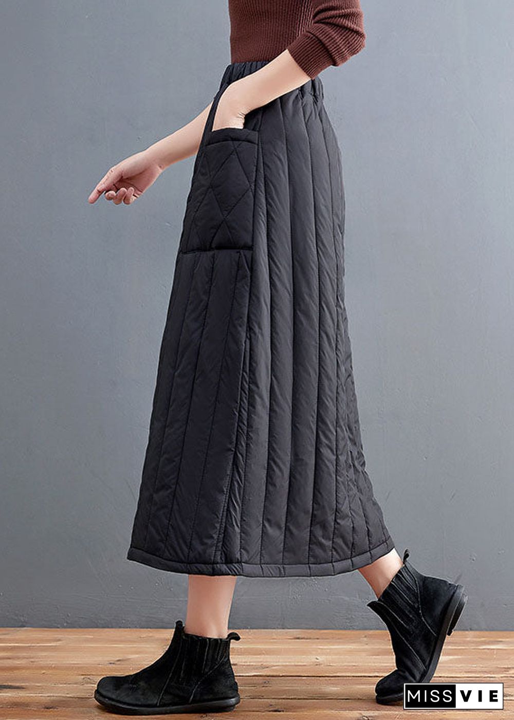 Boutique Black Pockets Fine Cotton Filled Skirt Winter