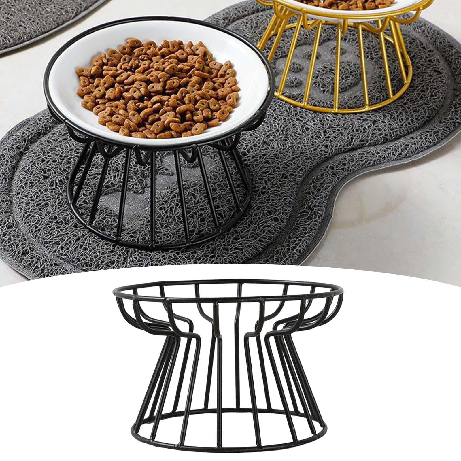 cat and dog Bowl Pet Feeding Dish Metal Raised Stand Cat Food Bowl Water Feeder Cat Elevated Feeder Neck Pet Ceramic Bowl , Black Raised Stand