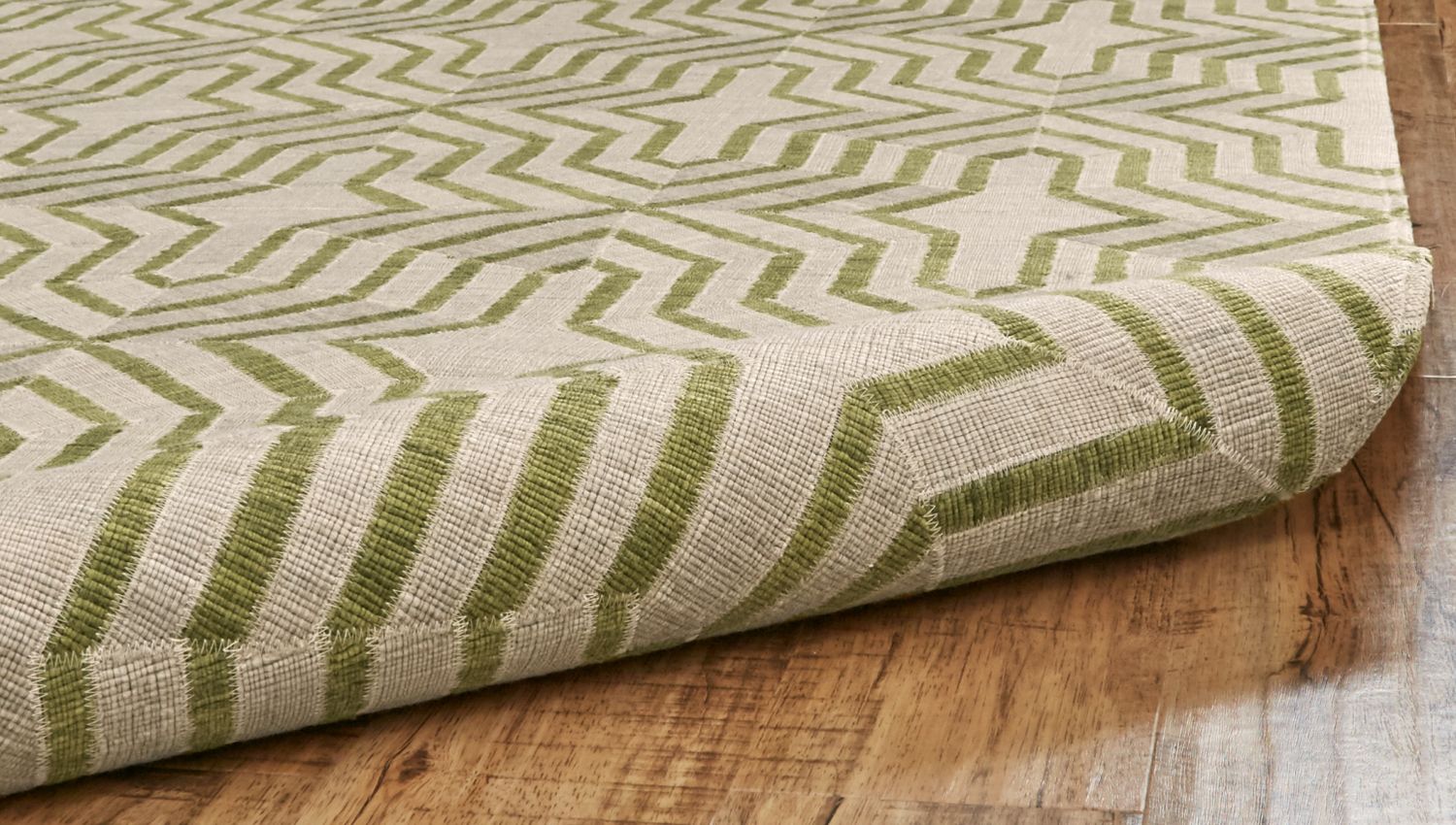 Bromham Flatweave Green and Ivory Rug by BD Fine