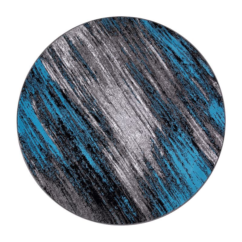 Masada Rugs Masada Rugs Trendz Collection 5'x5' Round Modern Contemporary Round Area Rug in Gray， Black， and Blue