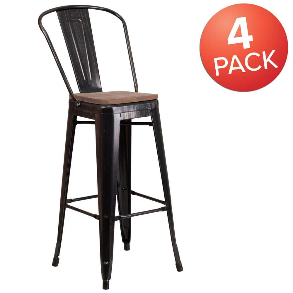 Carnegy Avenue 30.25 in. Black-Antique Gold Bar Stool (4-Pack) CGA-CH-250683-BL-HD