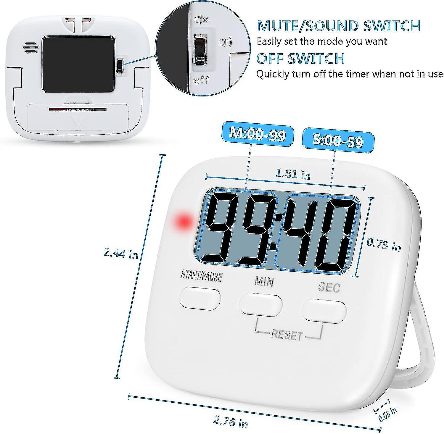 Short Time Alarm Clock， 2 Pieces， Kitchen Timer， Digital Timer， Magnetic Egg Timer， Kitchen Clock， C