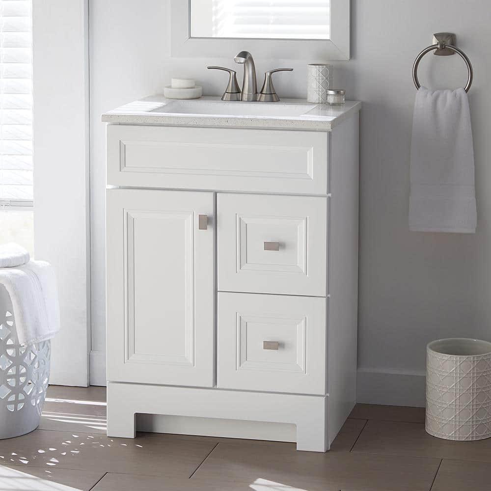 Home Decorators Collection Sedgewood 245 in W x 188 in D x 344 in H Freestanding Bath Vanity in White with Arctic Solid Surface Top