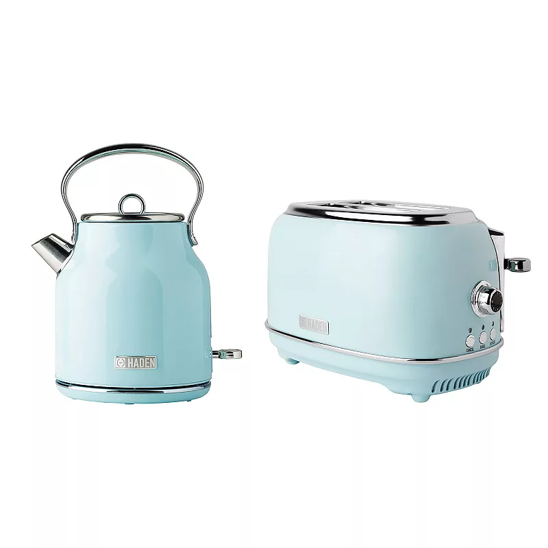 Haden Heritage 1.7 Liter Stainless Steel Electric Kettle with Toaster， Turquoise