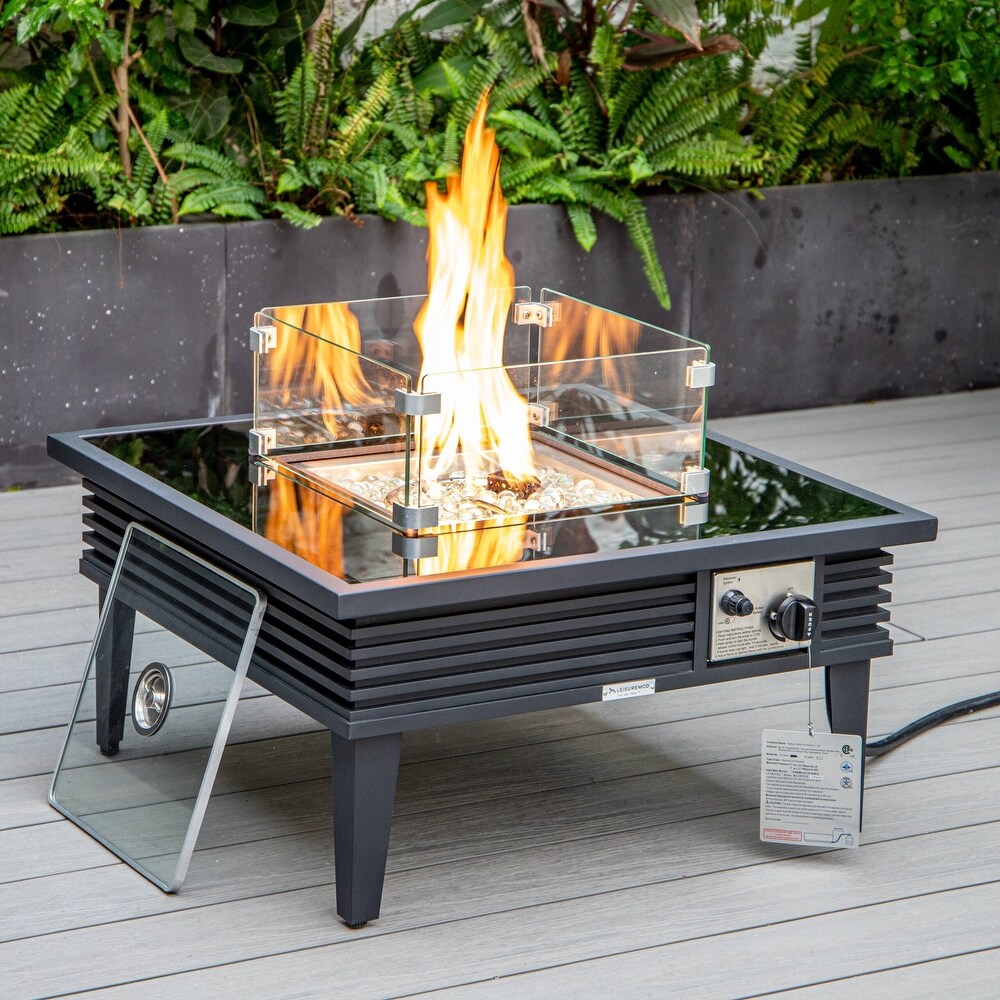 LeisureMod Walbrooke Modern Patio Conversation Set With Fire Pit Table