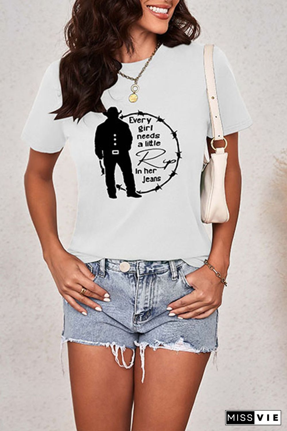 Every Woman Needs a Little Rip in their Jeans Graphic Printed Short Sleeve T Shirt Wholesale