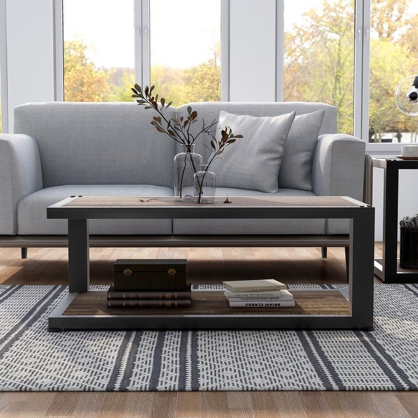 Furniture of America Farrow Dark Walnut and Sand Black Coffee Table