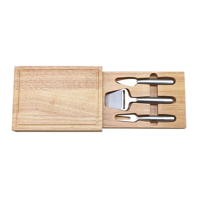 10.5 4-Pc Rubber Wood Cutting Board and Cheese Tool Set