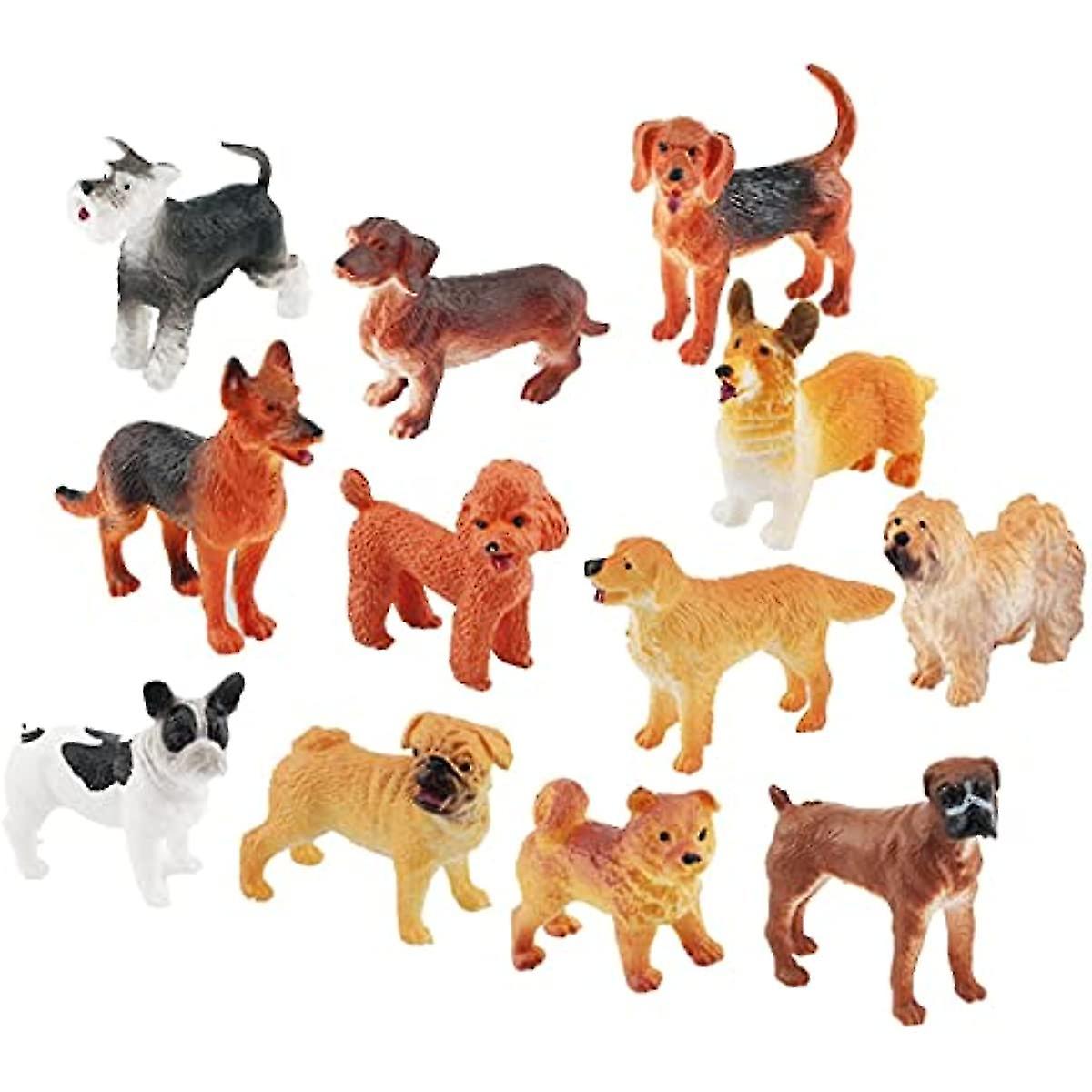 12x Realistic Dog Figurines Toy Set Kids Play Toys Dog Miniature Playset Dog Animal Figurines For Cake Topper Table Decor