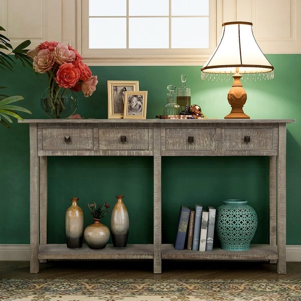 Rustic Brushed Texture Console Table with Drawer and Bottom Shelf