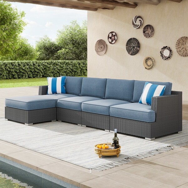 Corvus Ancud 5piece Wicker Patio Conversation Set with Sunbrella Cushion and Sunbrella Pillows