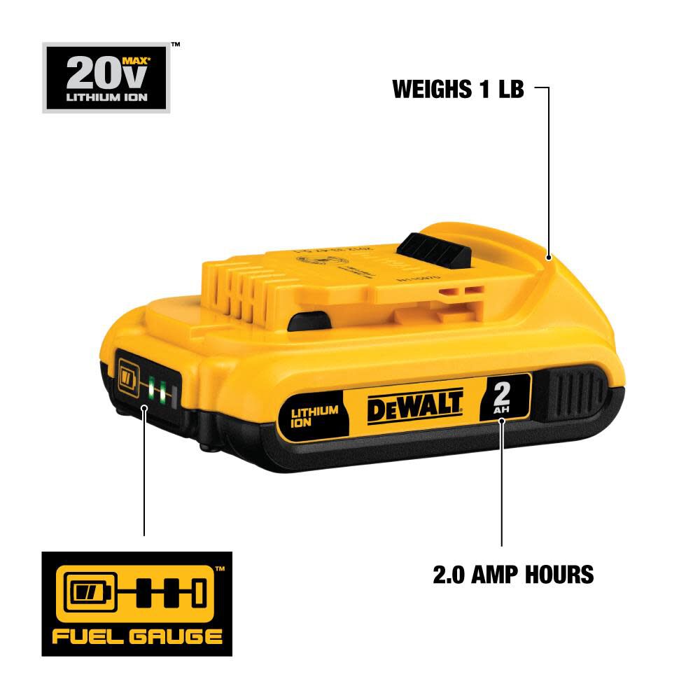 DW 20V MAX* Atomic Compact 1/4in Impact Driver with 2Ah Battery Bundle DCB203-DCF809B from DW