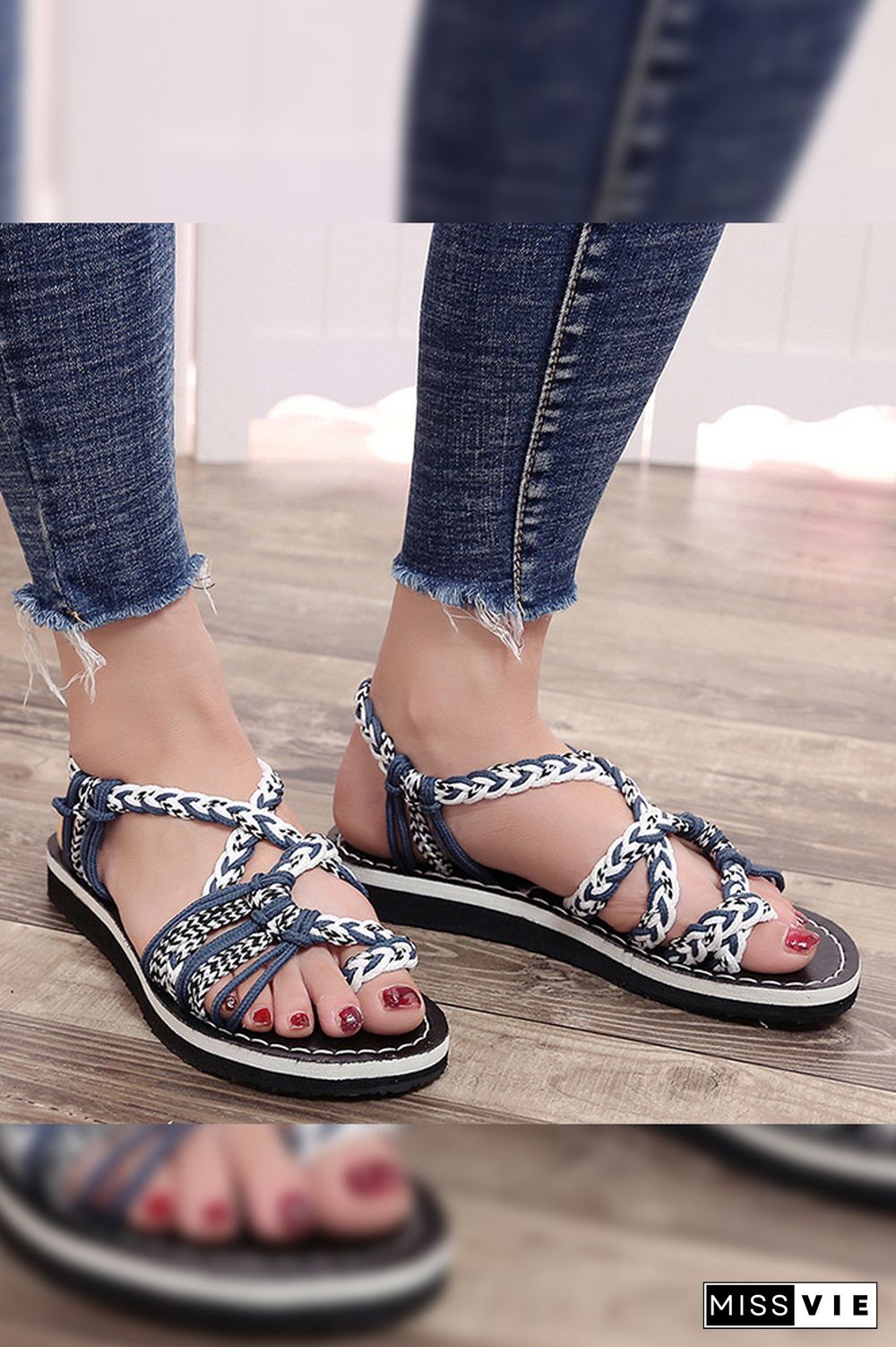 Colorful Rope Twist Knot Splicing Flat Sandals