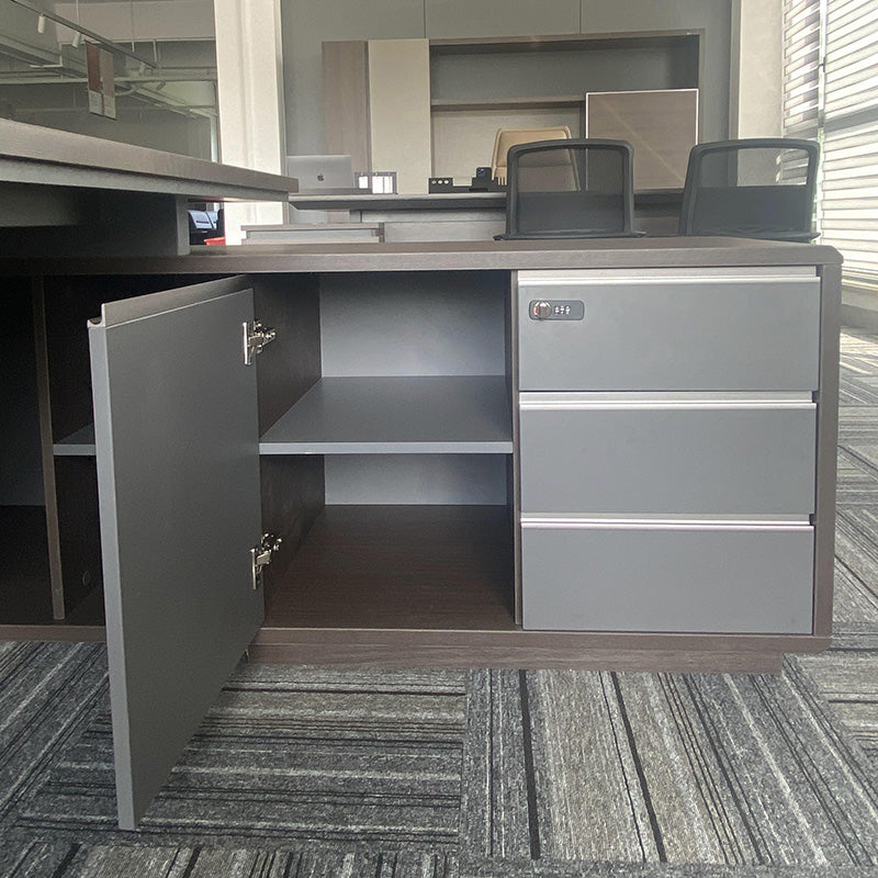 MADDOK Executive Desk with Right Return 180cm - Chocolate & Charcoal Grey