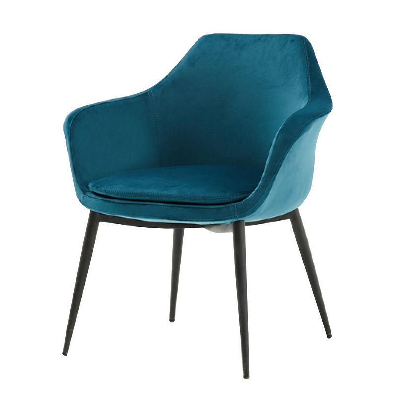 Velvet Upholstered Dining Chair with Padded Seat and Tapered Legs， Blue