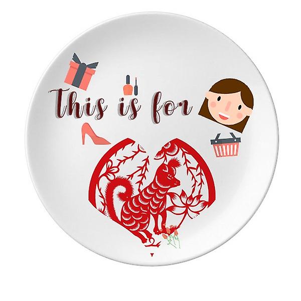 Paper-cut Dog Picture China Zodiac Art Decorative Porcelain 8 Inch Dinner Plate