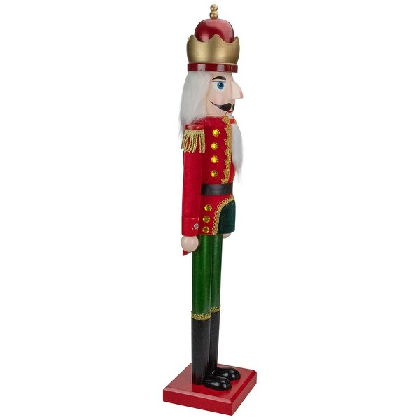 35.5 Red and Green Velvet Wooden Christmas Nutcracker King