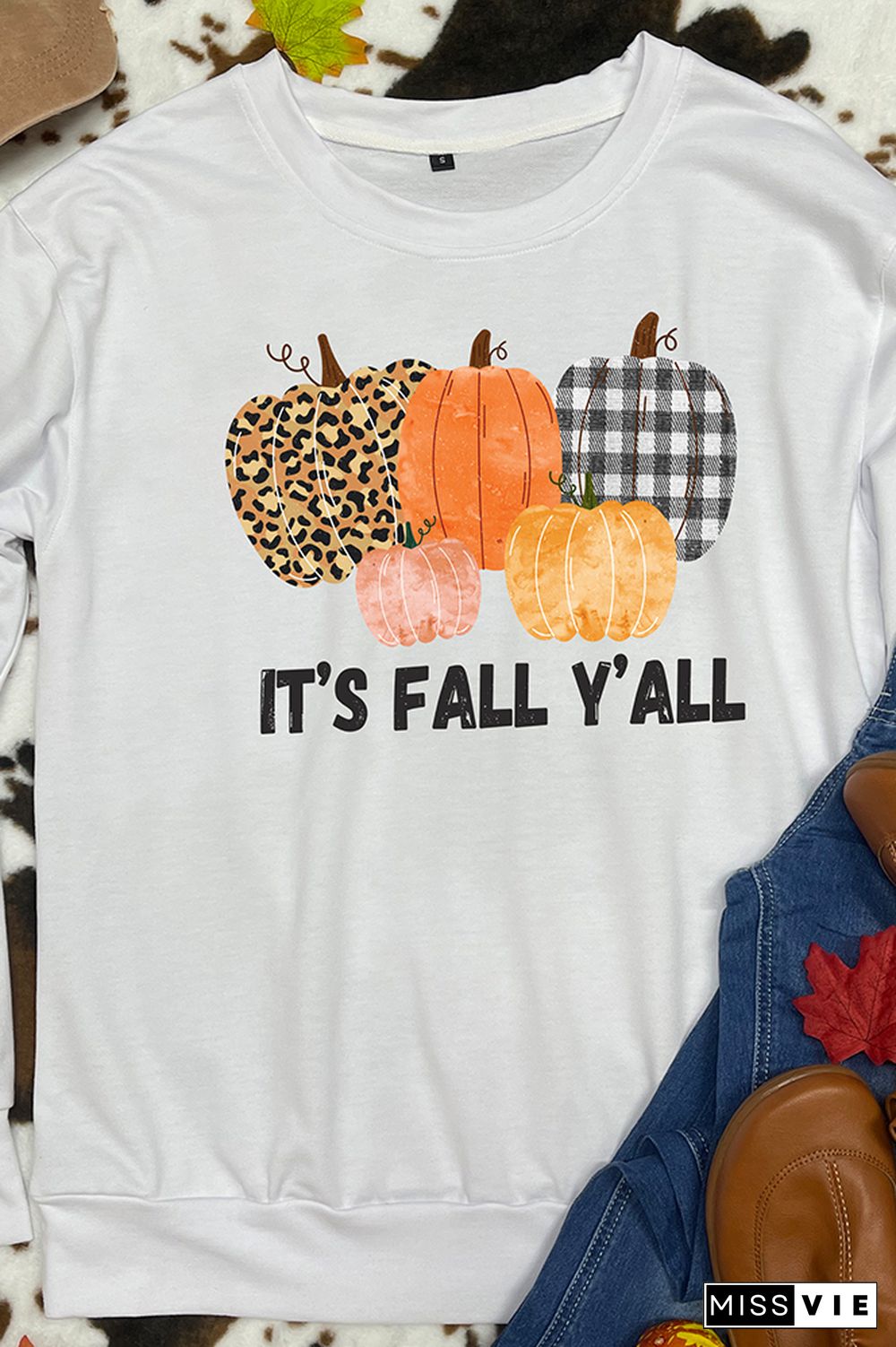 Fall Pumpkin Print O-neck Long Sleeve Sweatshirts Women Wholesale