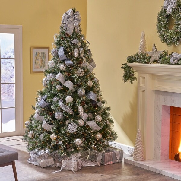 Snowy Pine and Mixed Needle 7foot Artificial Christmas Tree w/Pinecones by Christopher Knight Home