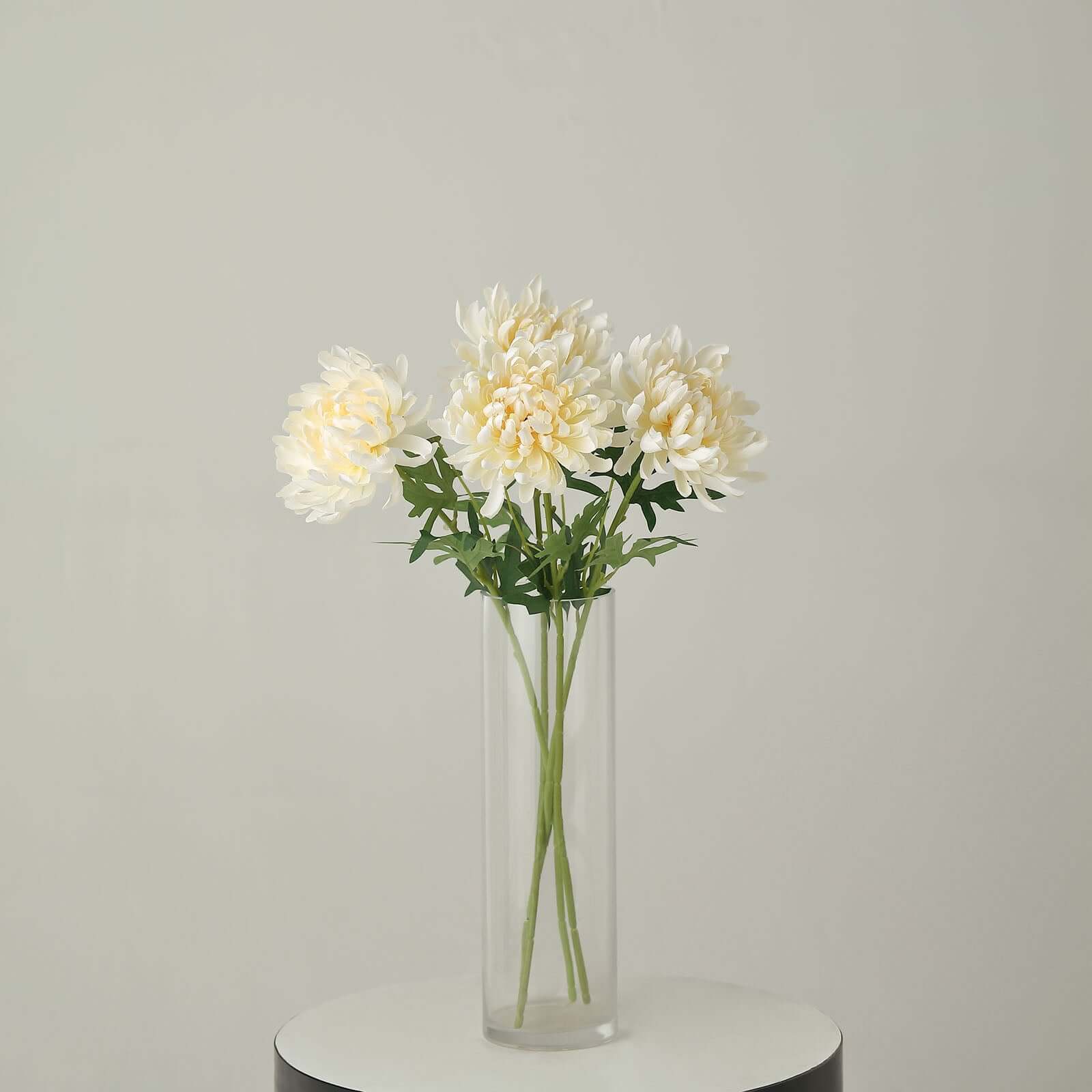 3 Stems Ivory Artificial Silk Chrysanthemum Bouquet Flowers, Large Faux Mum Branches 27