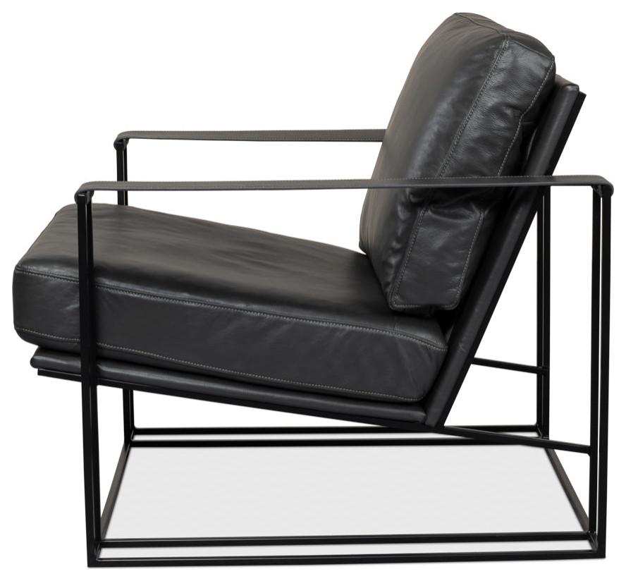 Oryan Black Leather Accent Chair Metal Frame   Contemporary   Armchairs And Accent Chairs   by Sideboards and Things  Houzz