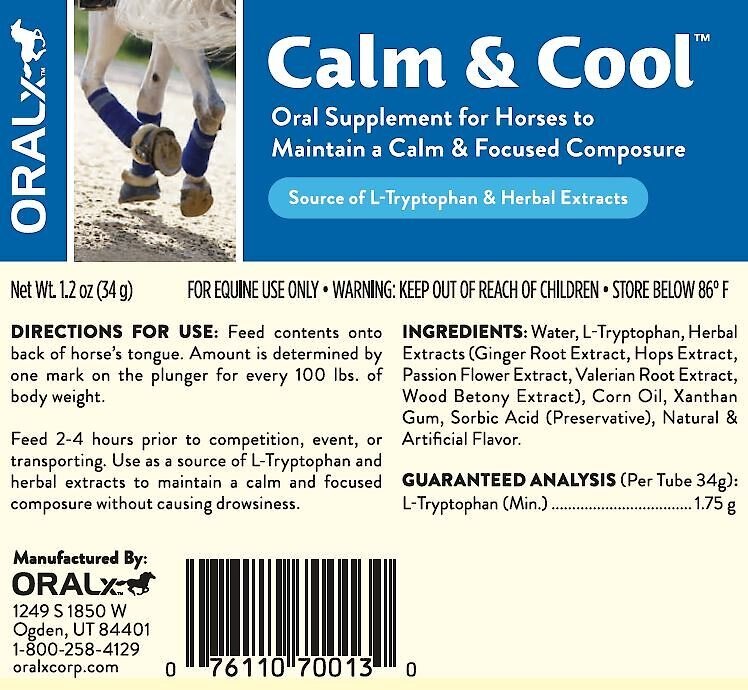 Oralx Calm and Cool Paste Horse Supplement， 1.2-oz syringe