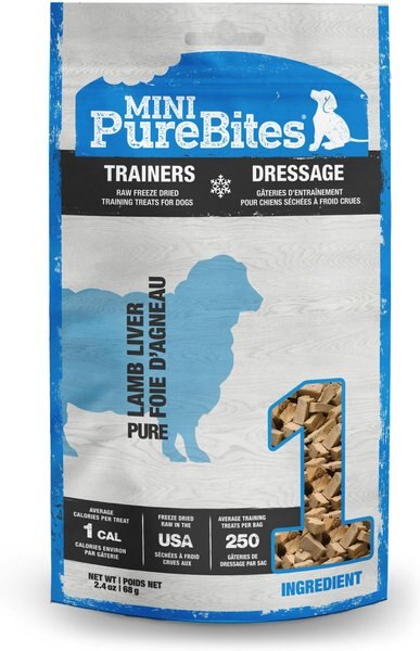 PureBites Mini TrainersFreeze-Dried Raw Lamb Liver Dog Treats， 2.4-oz bag